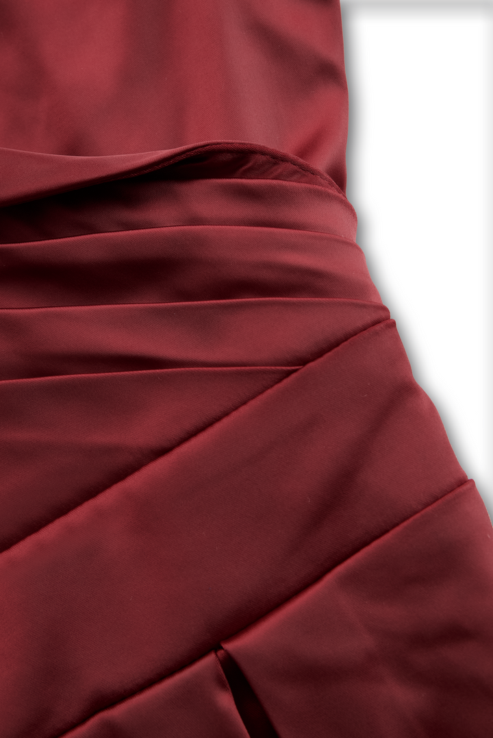 Sandy - Vintage-Inspired Satin Midi Dress With Draped Collar