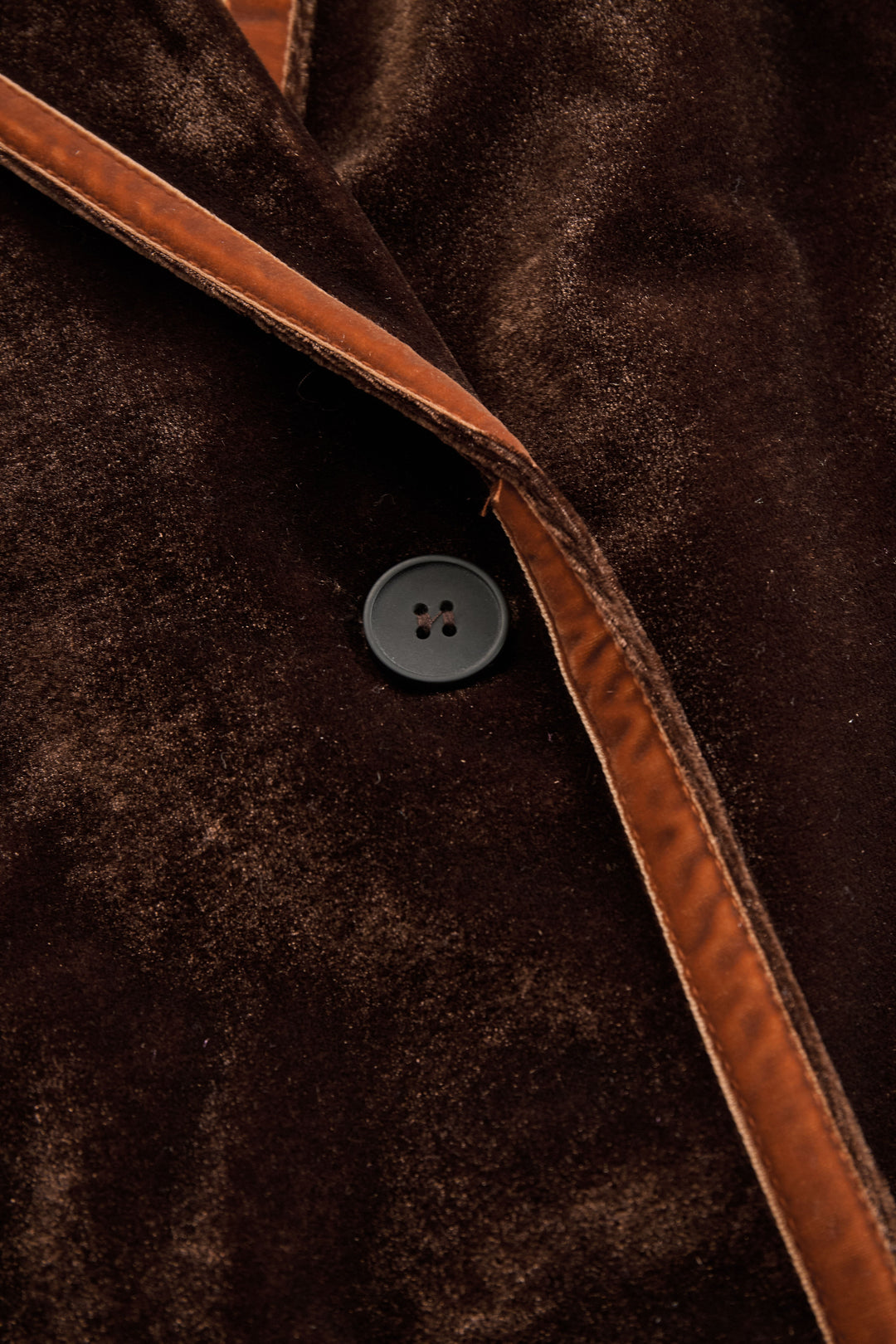 Brown Velvet Colour-Block Lapel Coat with Pockets