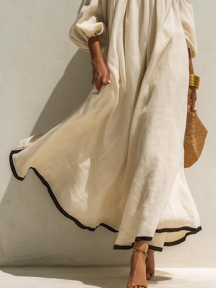 Loose-fitting Color-blocked Off-the-shoulder Maxi Dress