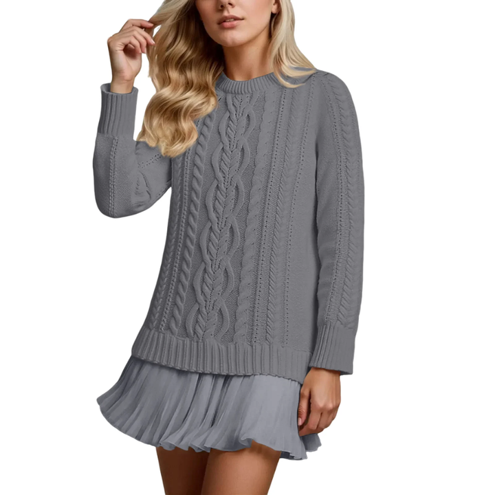 Elara™ | Cable Knit Sweater Dress with Pleated Hem