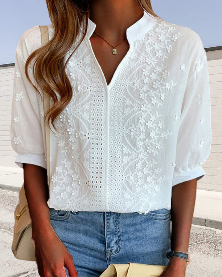 Samantha | Women V Neck Puff Sleeve Blouse