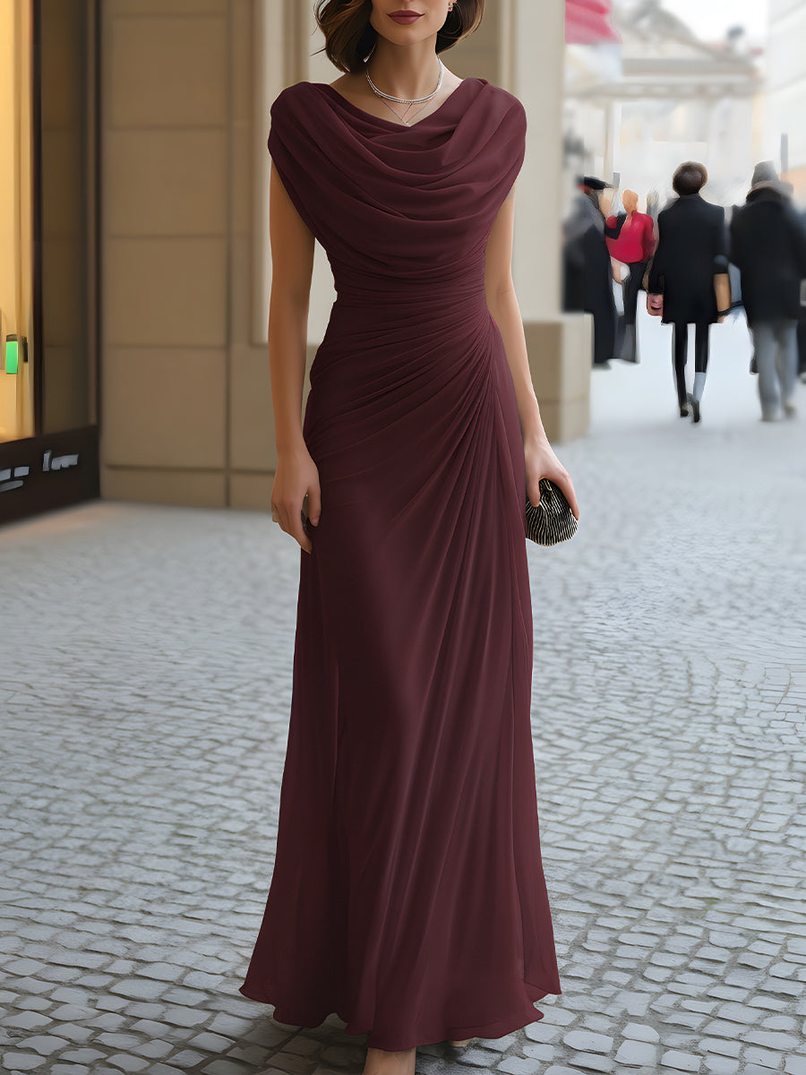 Katy | Draped Cowl-Neck Ruched Maxi Dress