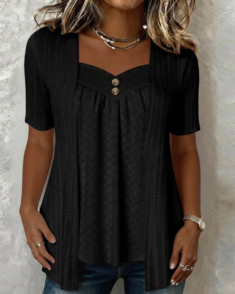 Shilina - Square Cut-Out Patchwork Blouse