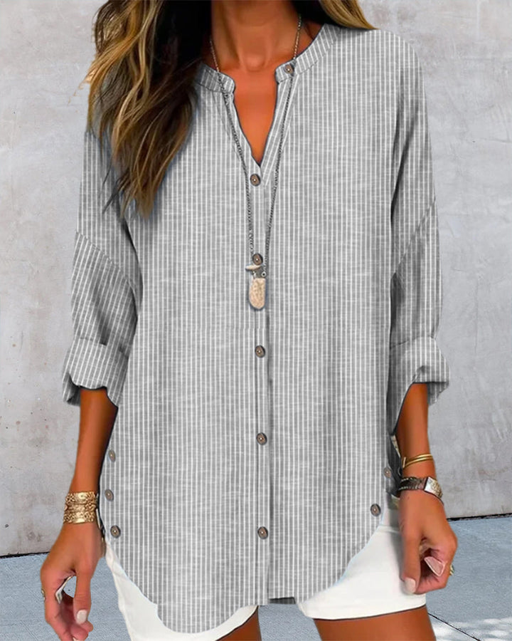 Isabella | Women’s Relaed Striped Button Blouse