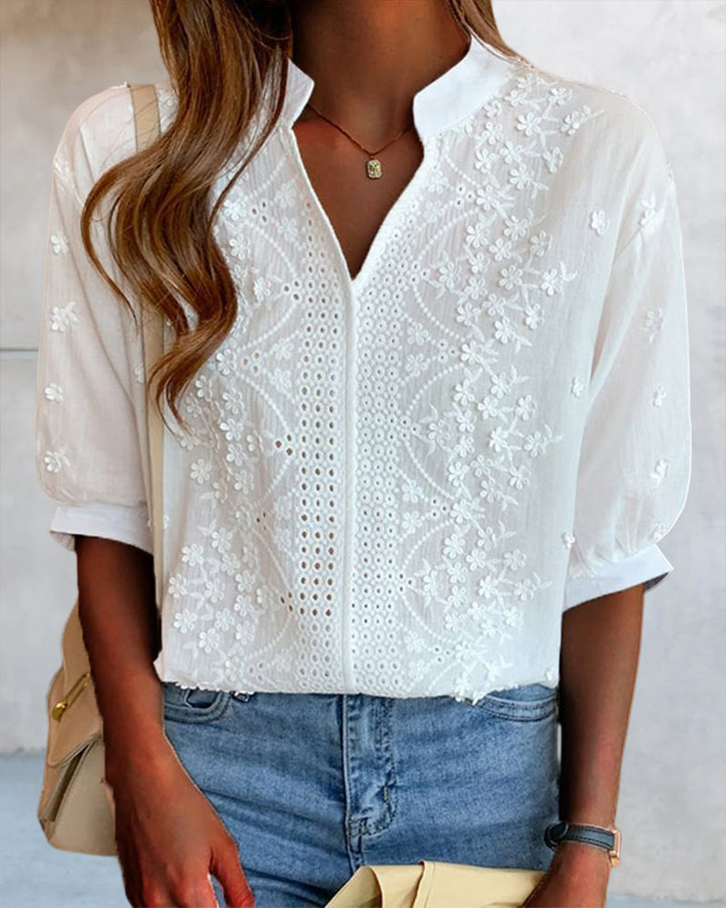 Samantha | Women V Neck Puff Sleeve Blouse