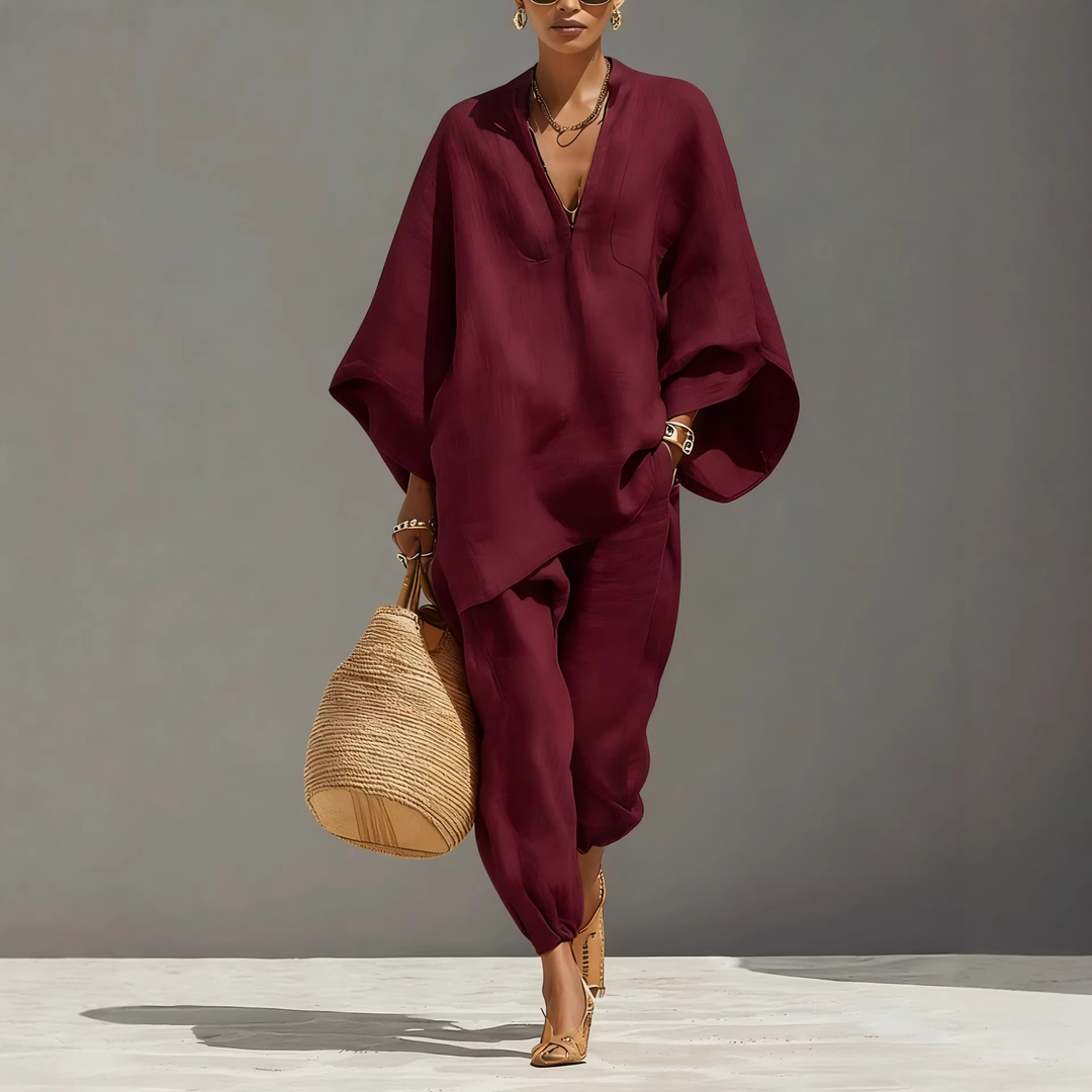 Batwing Sleeve V-Neck Lounge Set