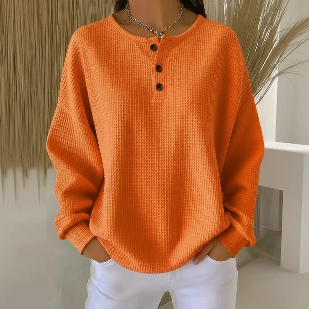 Women’s Textured Waffle Knit Drop-Shoulder Sweatshirt