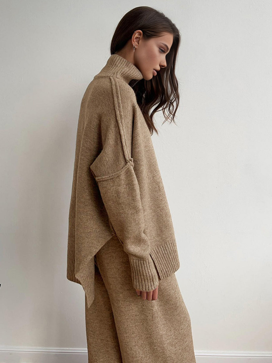 Ariana Turtleneck Plain Knit Pants Set