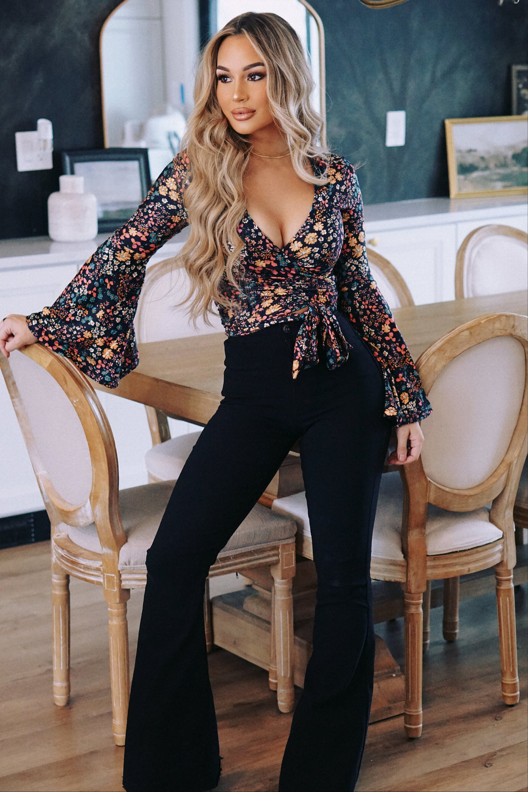 Fiona High Waisted Bell Bottom Flare Jeans - Black