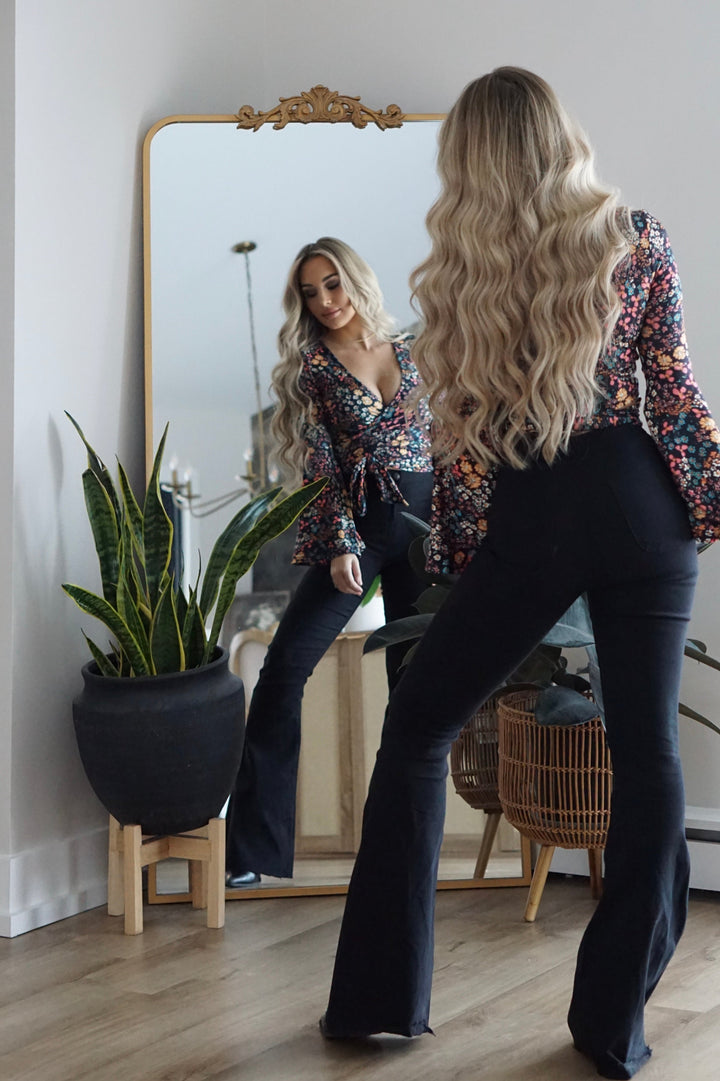 Fiona High Waisted Bell Bottom Flare Jeans - Black