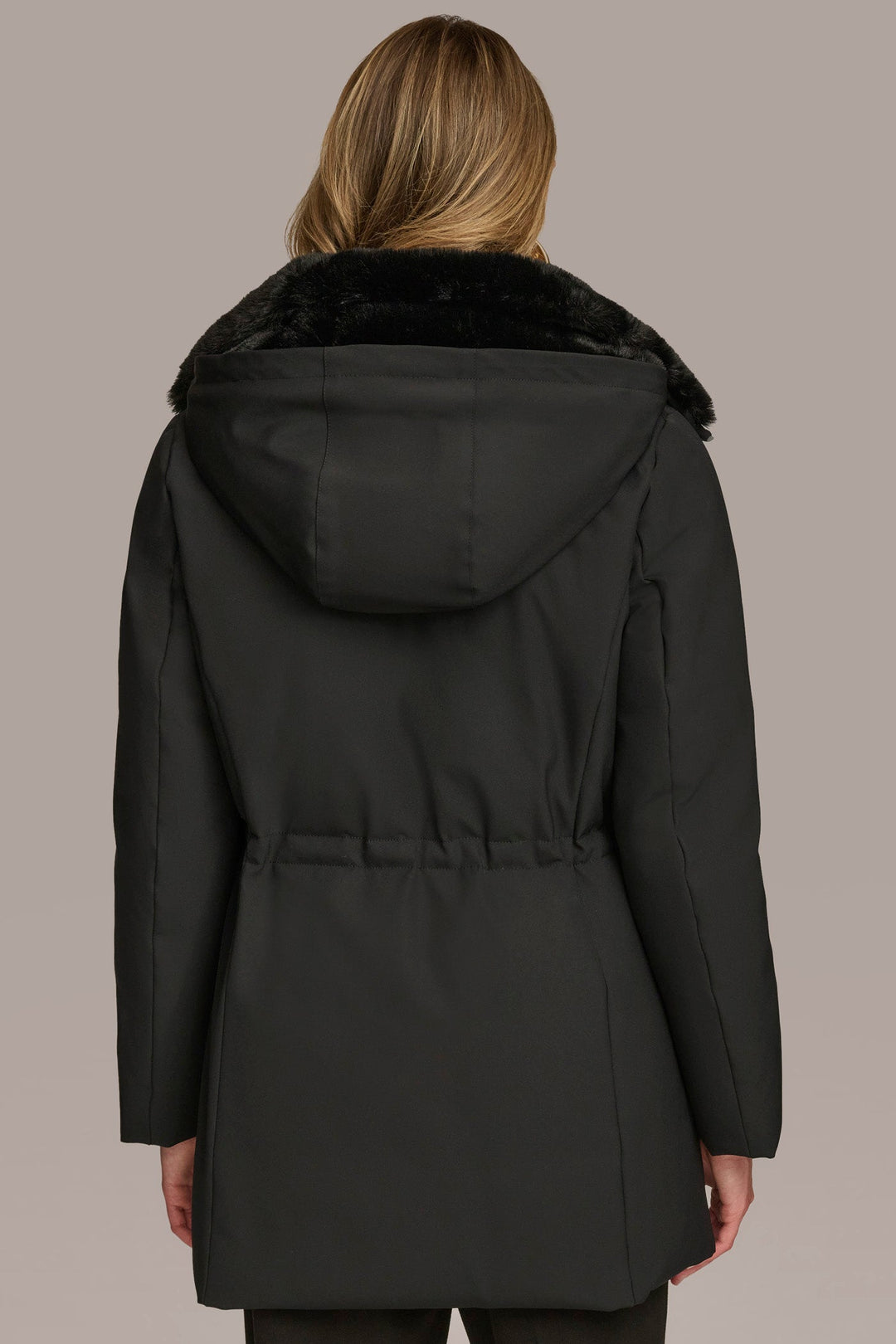 FAUX FUR COLLAR HOODED COAT