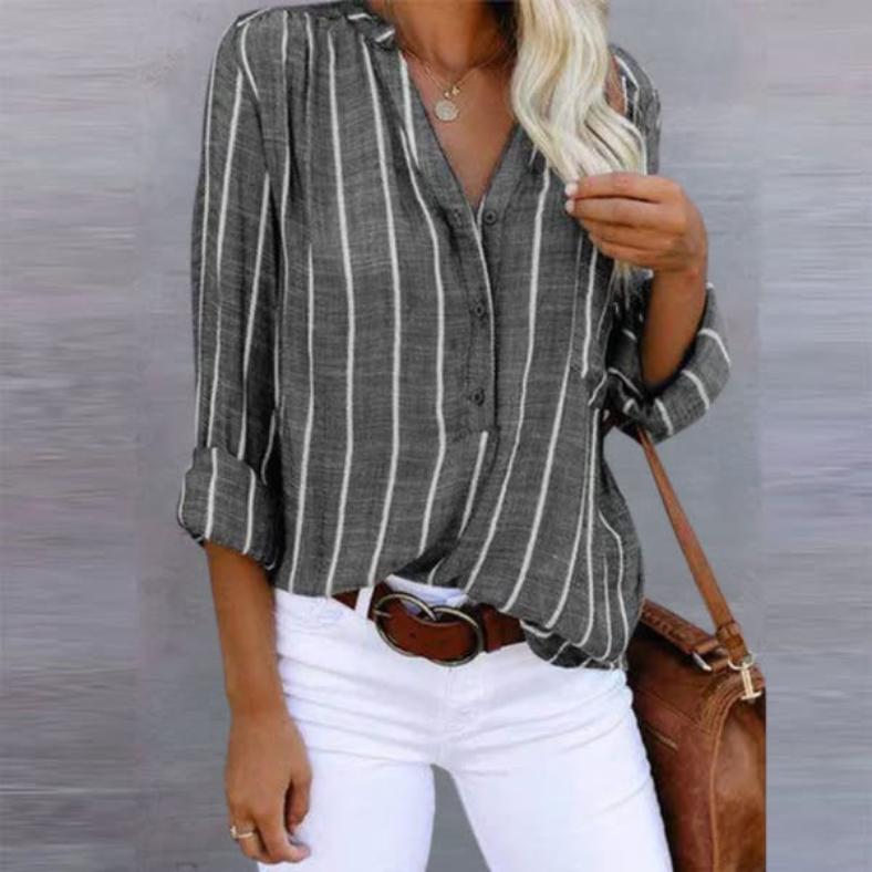 Bella | Women's Striped Long Sleeve Button Top