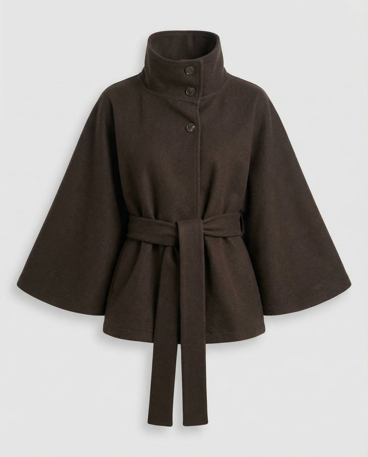 Marisol – Wool Blend Cape Jacket | Belted Waist, High Collar