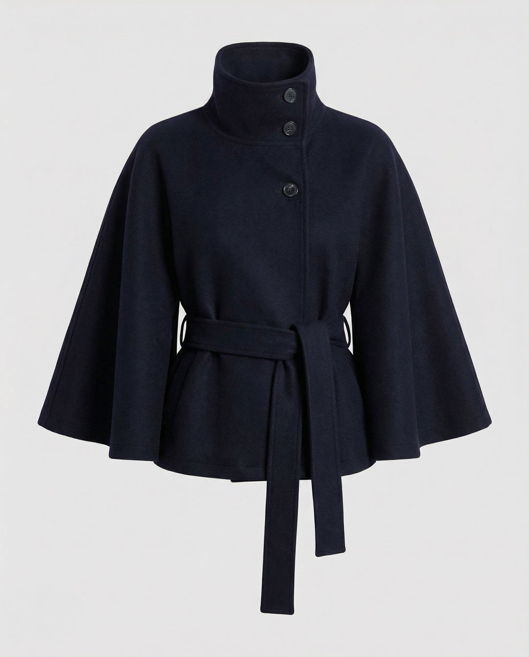 Marisol – Wool Blend Cape Jacket | Belted Waist, High Collar