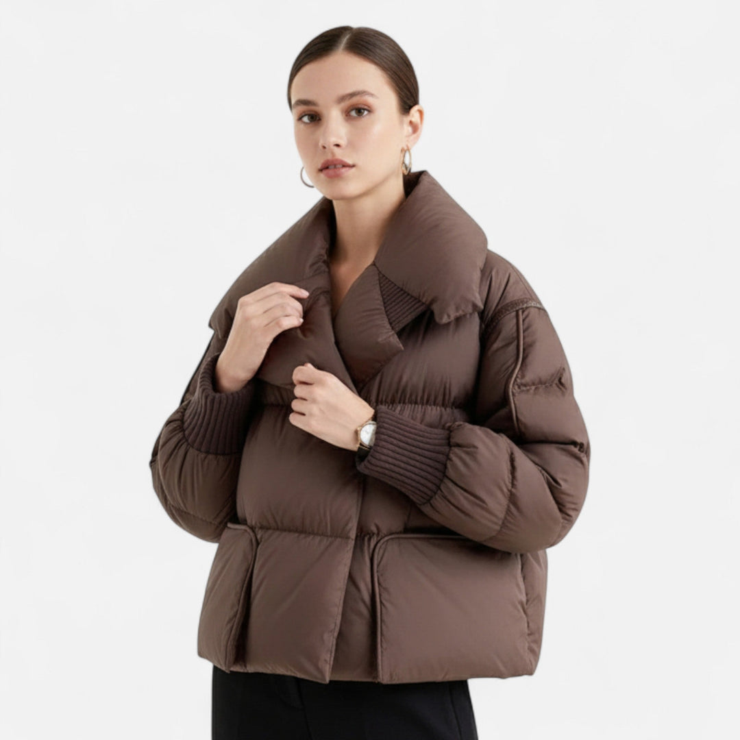 Women's Down Puffer Jacket with Oversized Collar