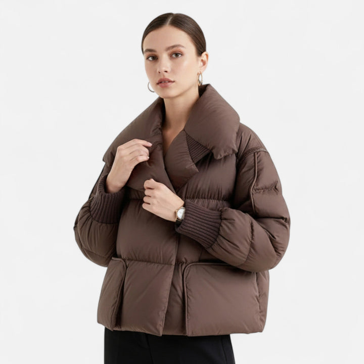 Women's Down Puffer Jacket with Oversized Collar
