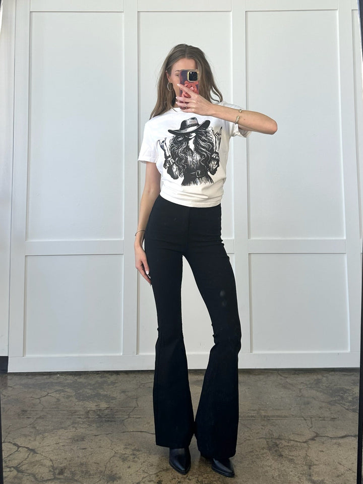 Fiona High Waisted Bell Bottom Flare Jeans - Black