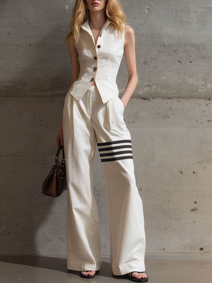 Eli | Vest & Contrast Stripe Wide Leg Pants 2Pcs Set