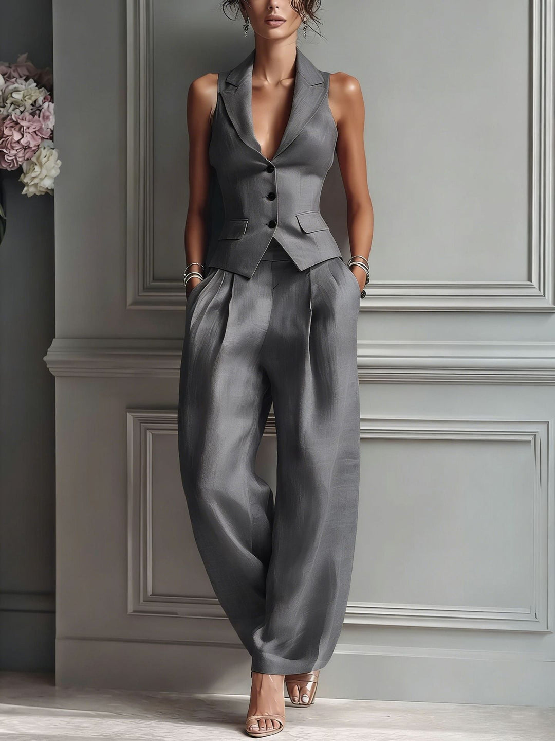 Button-Front Two-Piece Set