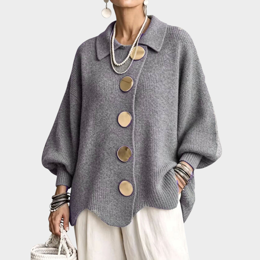 Women's Knit Cardigan Gold Button Oversized