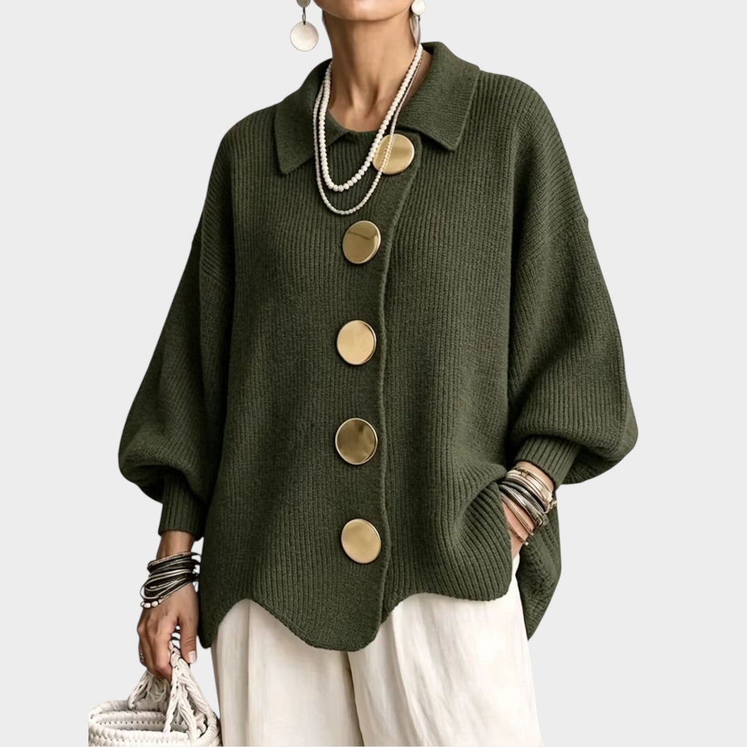 Women's Knit Cardigan Gold Button Oversized