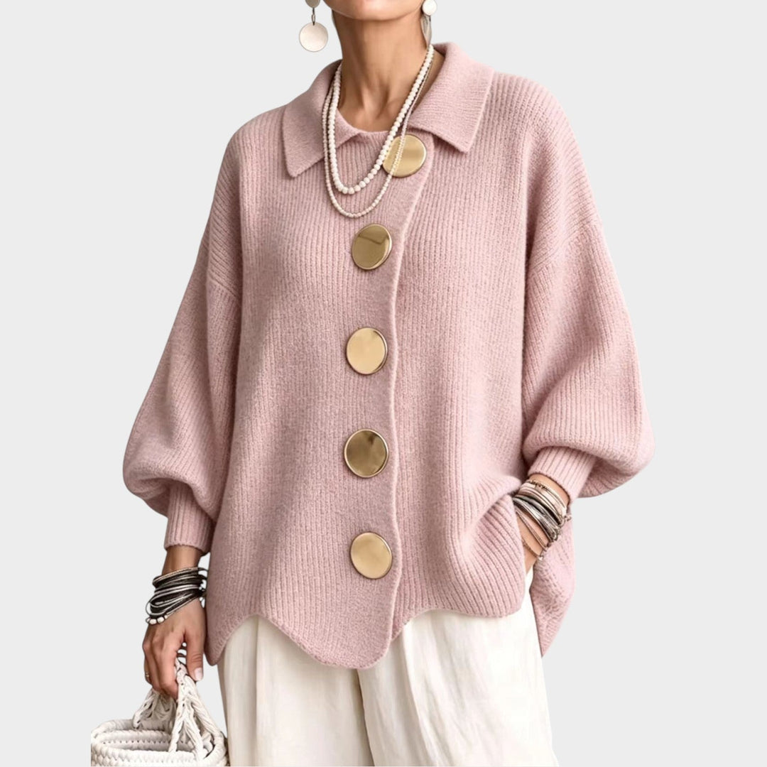 Women's Knit Cardigan Gold Button Oversized