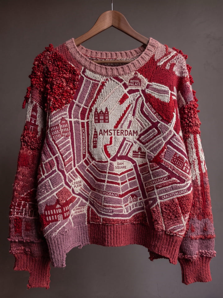 Salem | Women's Distressed Color-Block Cat-Print Crew-Neck Halloween Sweater