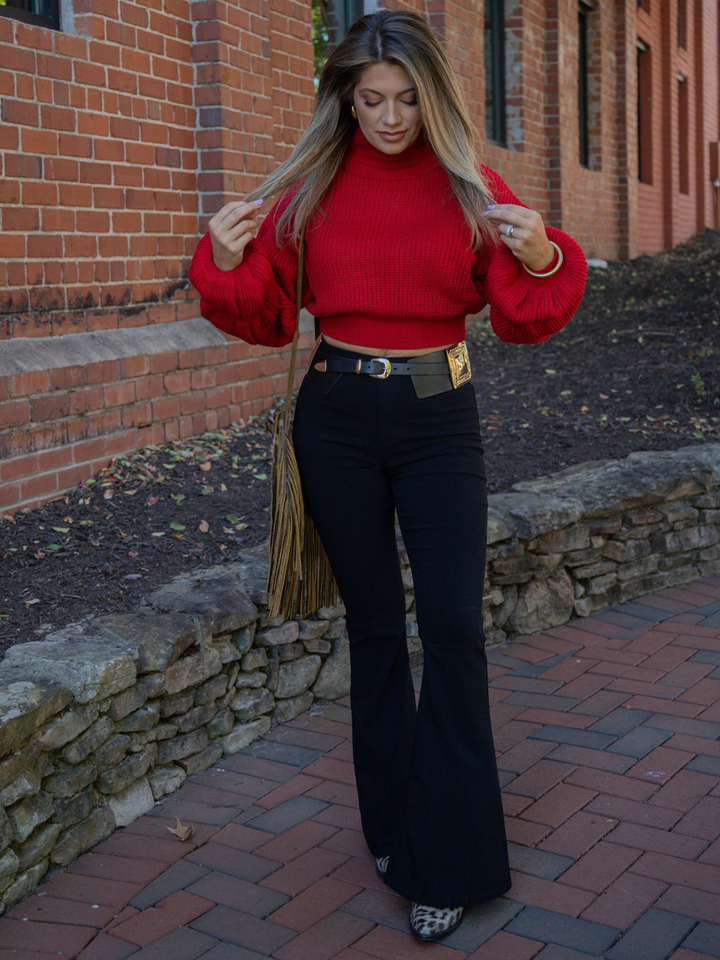Fiona High Waisted Bell Bottom Flare Jeans - Black