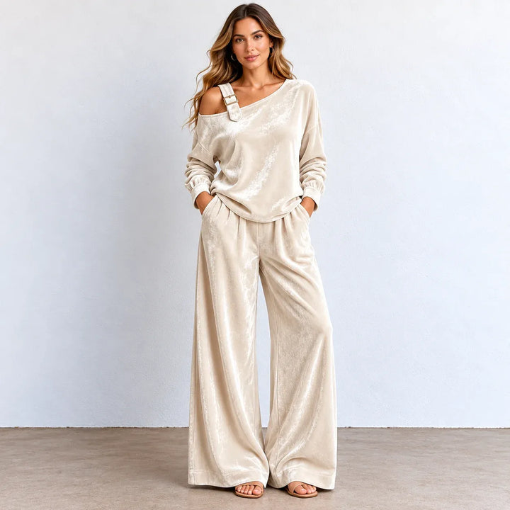 Women’s Off-shoulder Velvet Wide-Leg Two-Piece Set