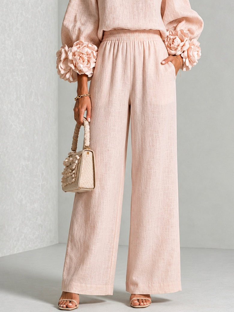 Seraphina | Women's Rosette Cuff Sleeve Wide Leg Linen Co Ord Set
