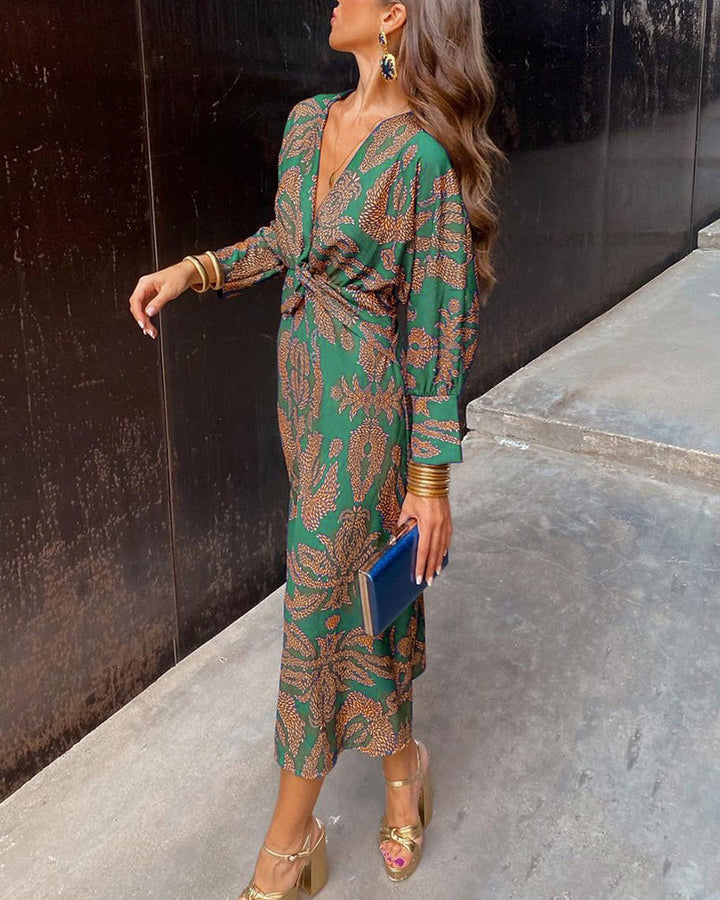 Adeline | Women's Fall Wedding Guest V-Neck Maxi Dress