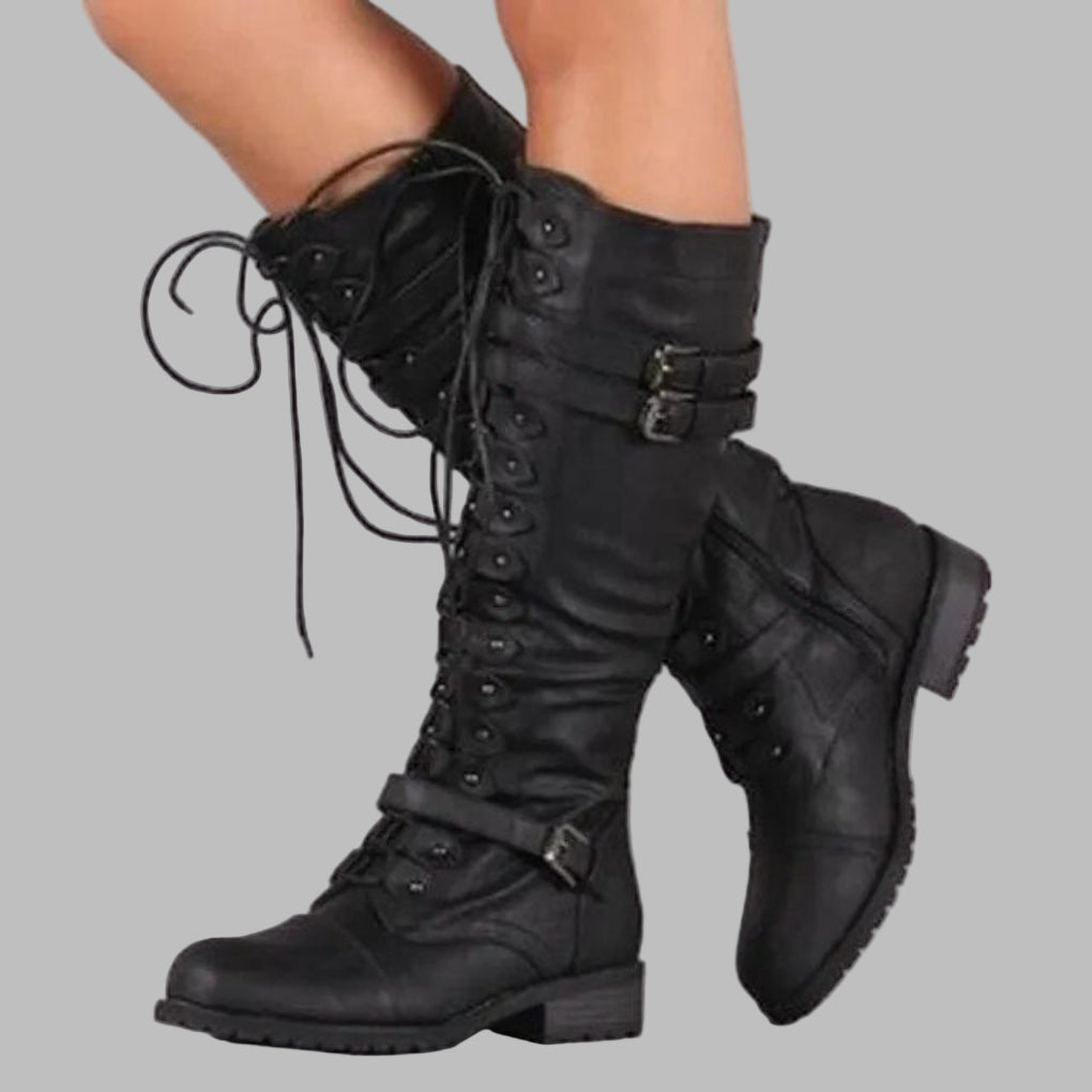 Alice | Combat Boots with Lace Up and Buckle Detail