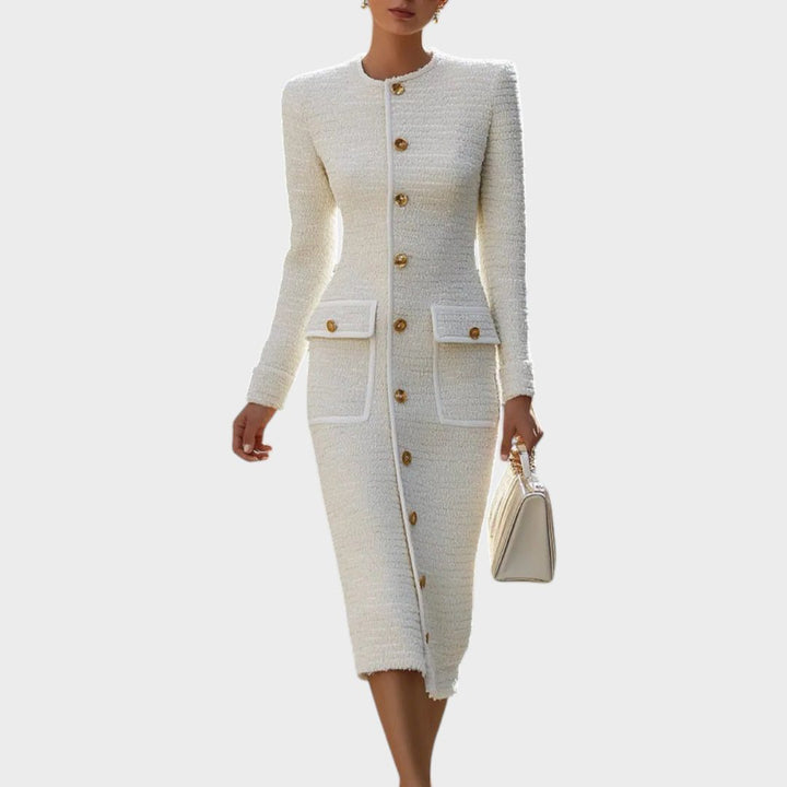 Perrette Tweed Button-Down Midi Dress for Office Days