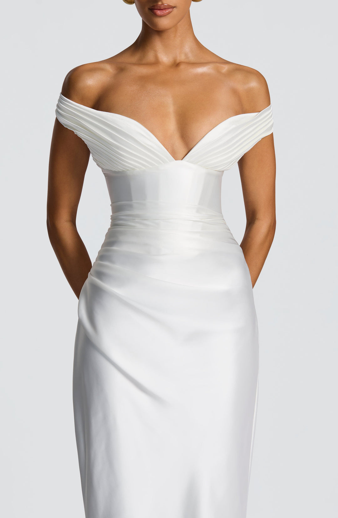 Adeline | Women's Satin Bardot Maxi Dress
