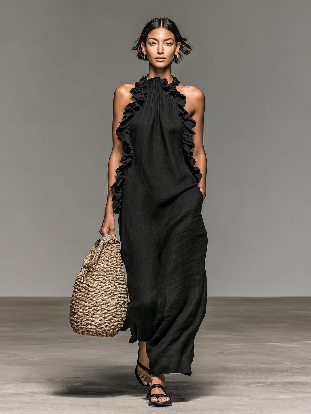 Women's Minimalist Linen-blend Sleeveless Maxi Dress