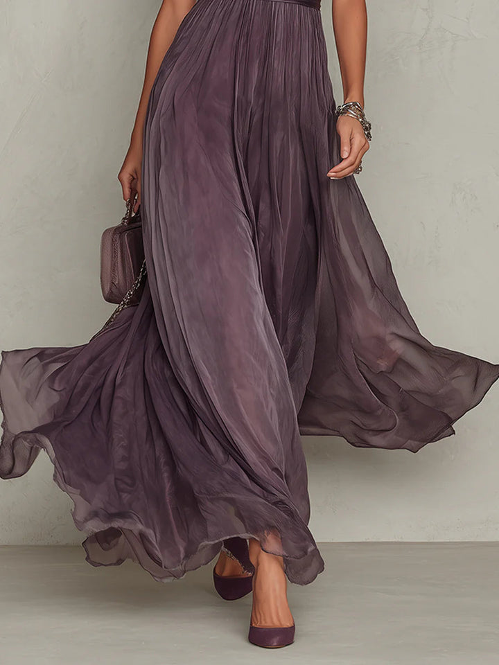 Celandine | Flowing Pleated High-Neck Maxi Dress for Women