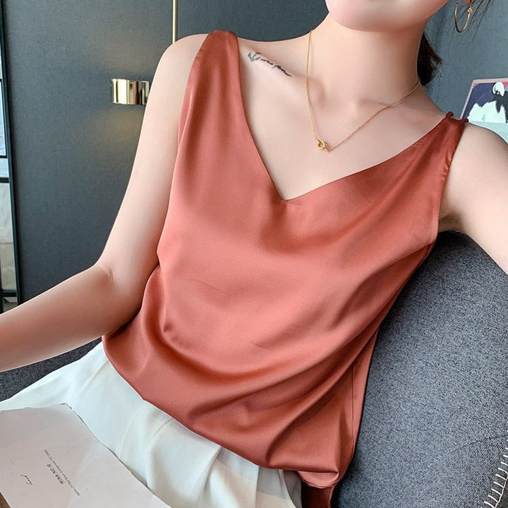 Lily | Women’s Classic Relaxed Fit Draped Satin Tanks