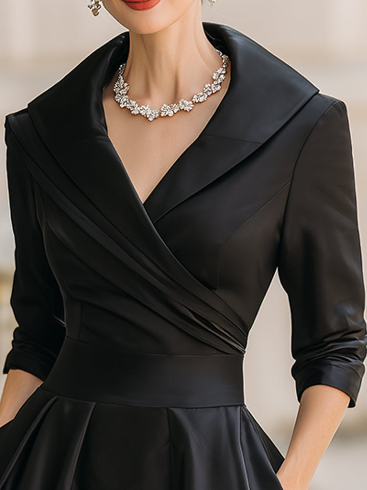 Sandy - Vintage-Inspired Satin Midi Dress With Draped Collar