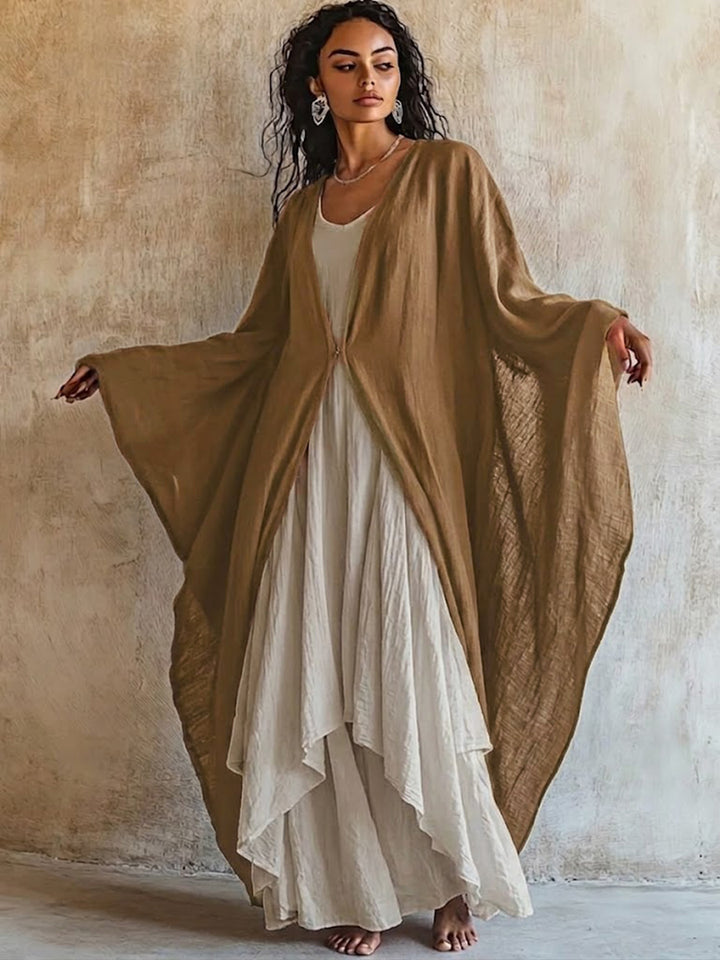 Loose And Comfortable Linen-cotton Two-piece Set: Cardigan And Sleeveless Dress