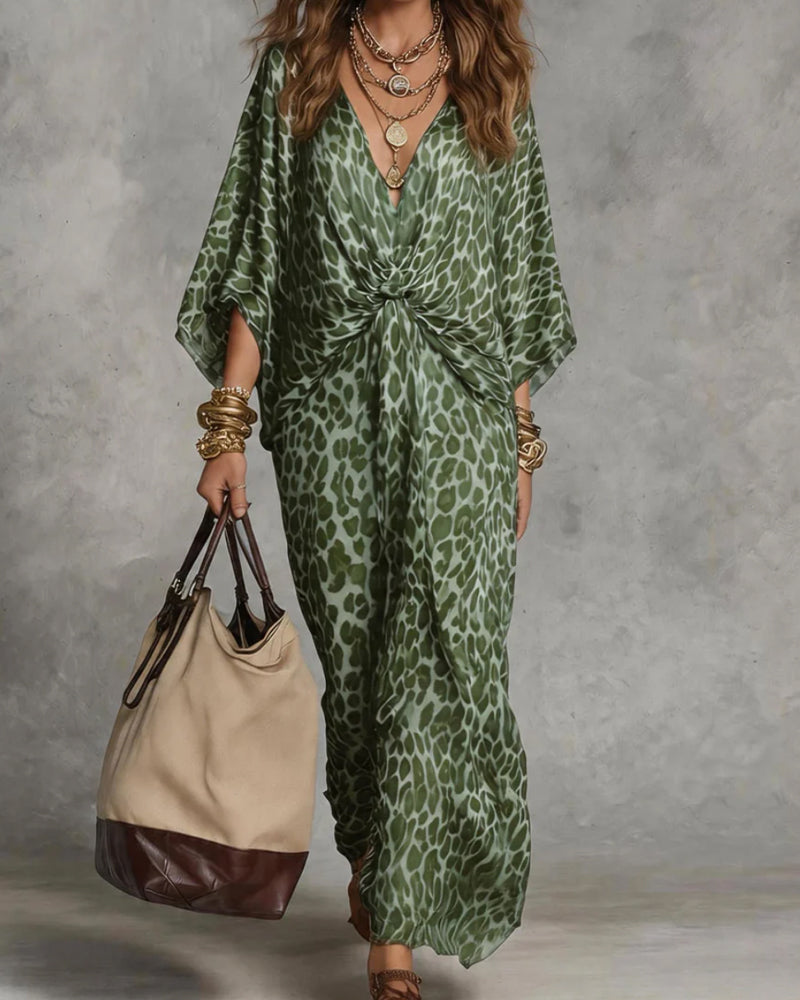 Zahara | Women's Deep V Neck Kimono Sleeve Resort Caftan Dress