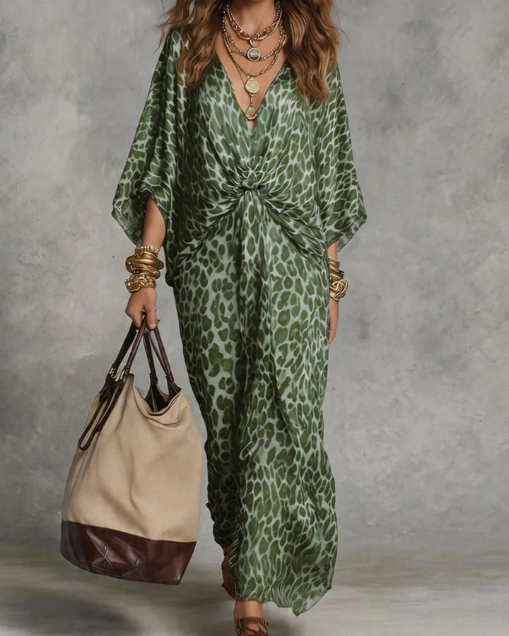 Zahara | Women's Deep V Neck Kimono Sleeve Resort Caftan Dress