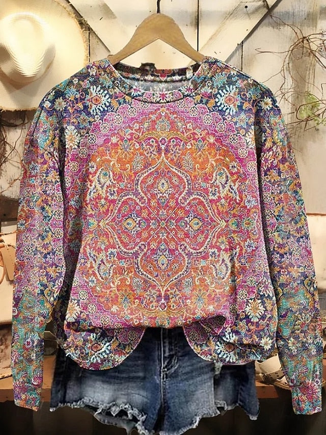 Beatrix | Women's Floral Geometric Pullover Sweatshirt