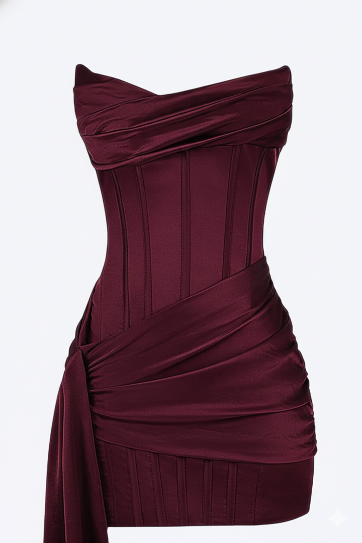 Women's Elegant Short Evening Dress - Burgundy