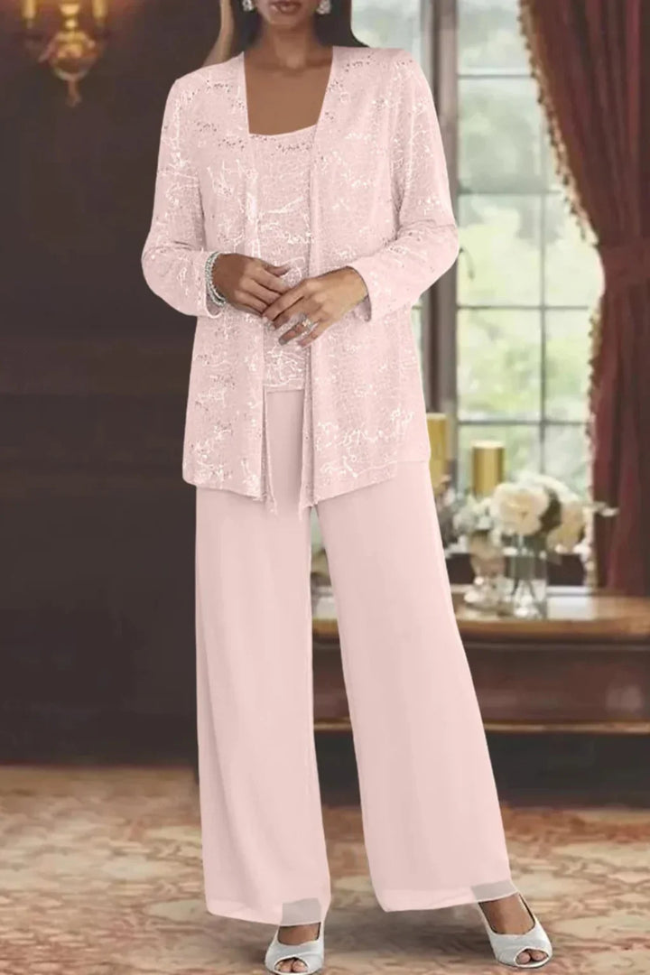Evie | Women's Sequin Lace Three Piece Wide Leg Wedding Guest Trouser Suit