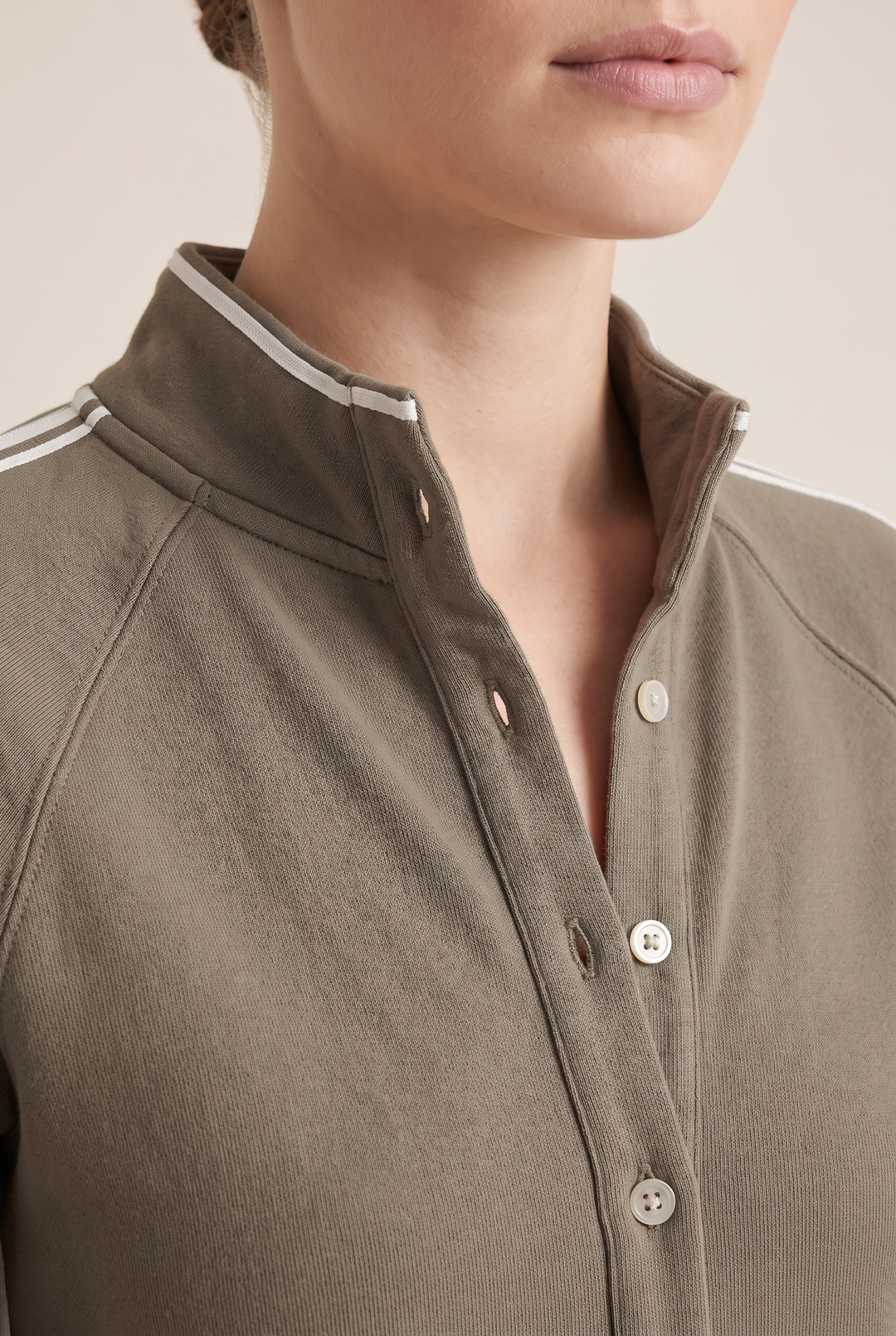 White-Trimmed Button-Down Collar Sweatshirt Maxi Dress