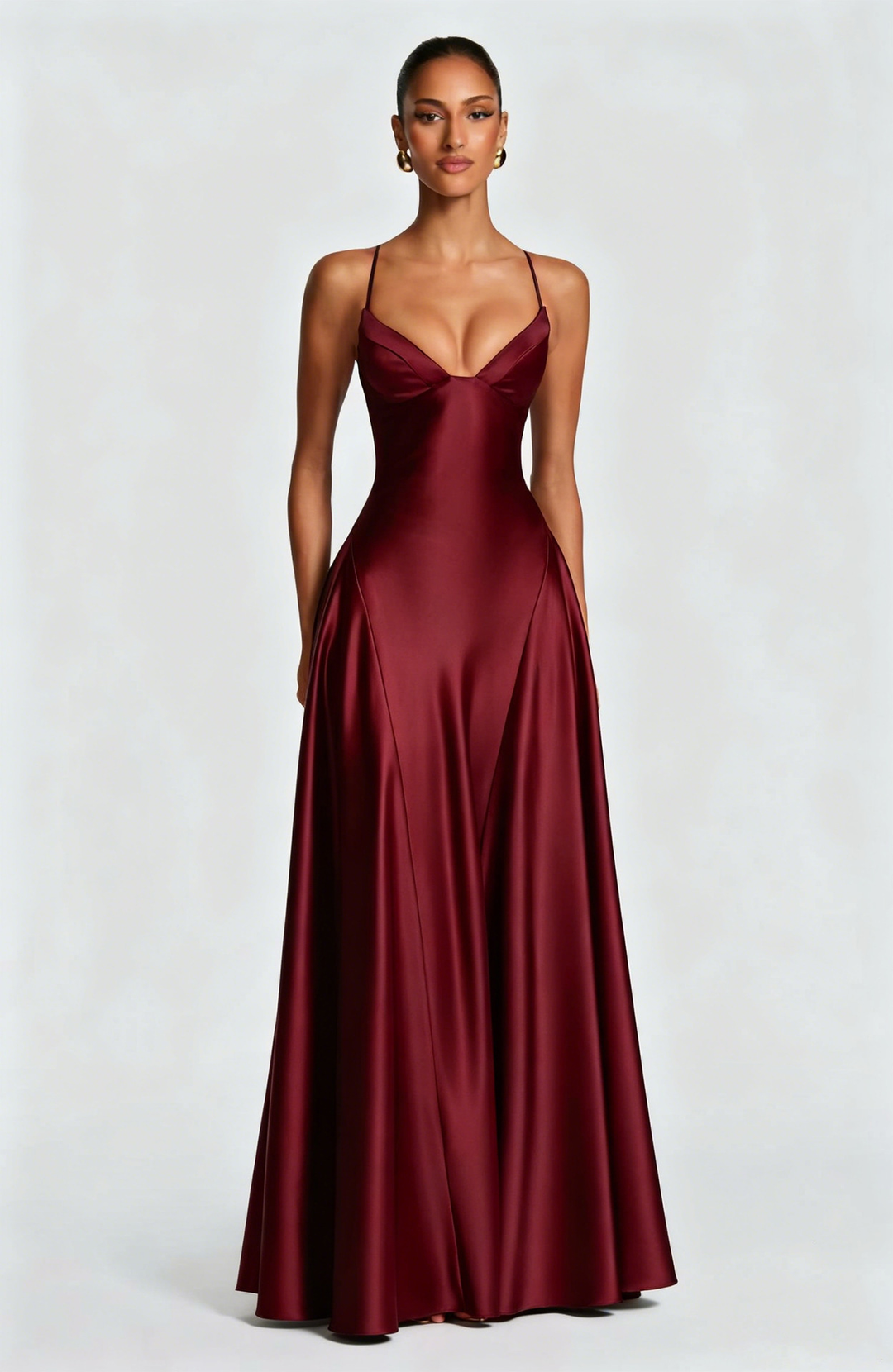 Elara | Women's Evening Satin Cupped Maxi Dress
