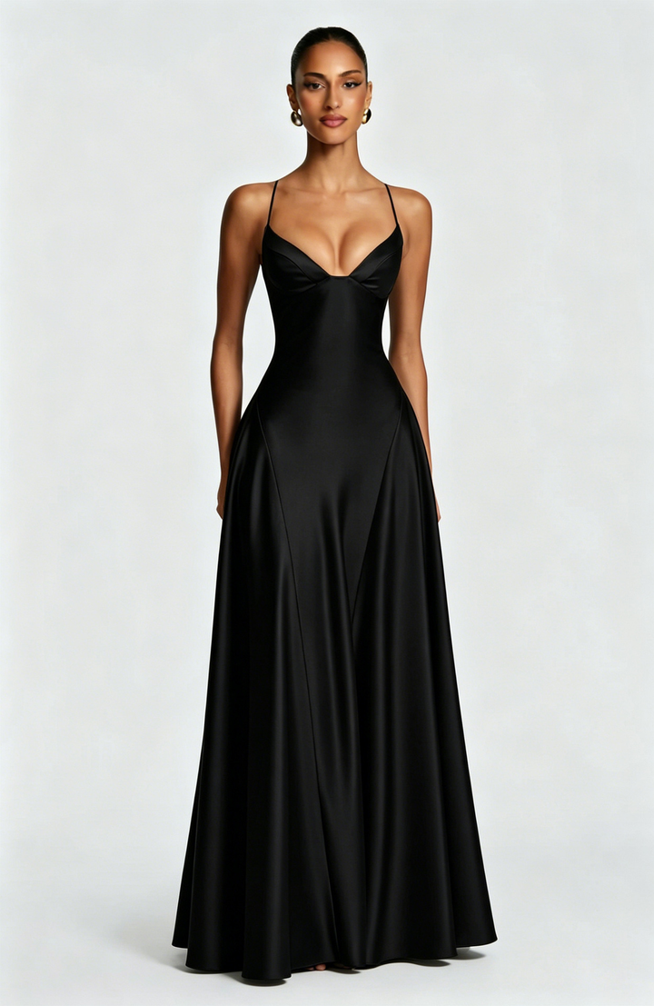 Elara | Women's Evening Satin Cupped Maxi Dress