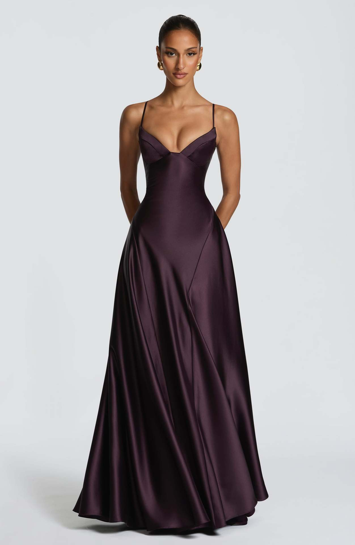 Elara | Women's Evening Satin Cupped Maxi Dress