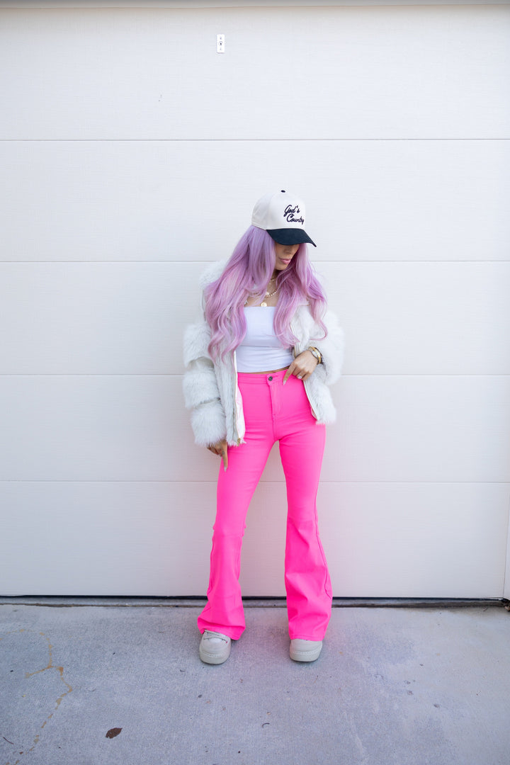 Fiona High Waisted Bell Bottom Flare Jeans - Pink