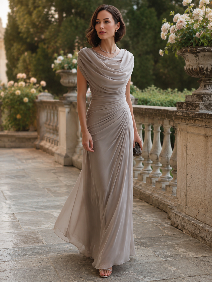 Katy | Draped Cowl-Neck Ruched Maxi Dress